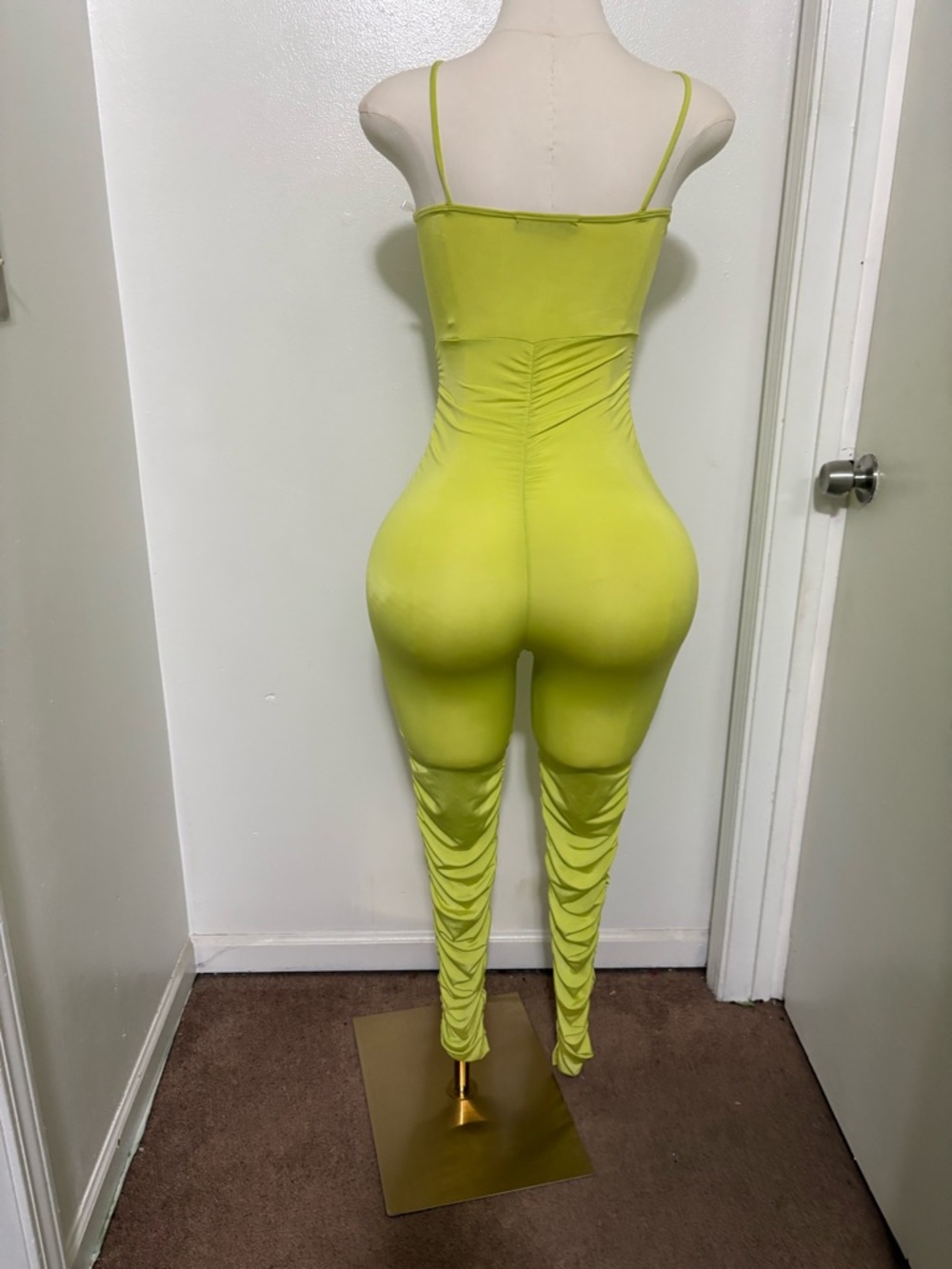 Ruched Lime Green Spaghetti-Strap Jumpsuit NWOT - Picture 2 of 2
